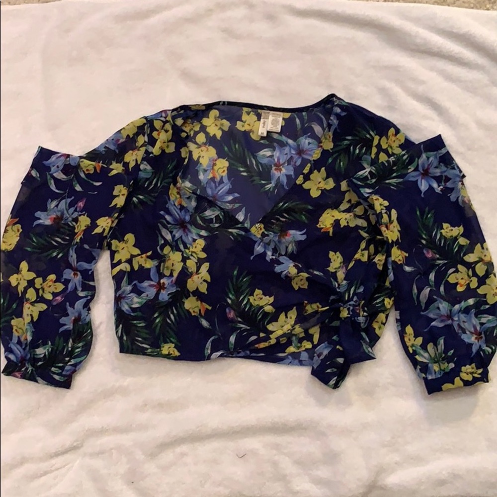 Tropical cropped wrap top